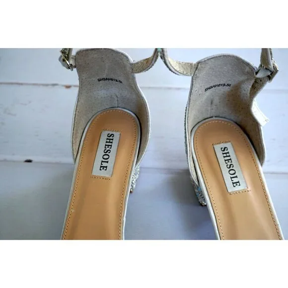 SheSole Open Toe Strappy Low Block Heel Bling Rhinestone Sandal - Size 42/ US 11 - Picture 6 of 12